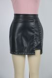 Studded PU Leather Bodycon Zipper Sexy Mini Dress