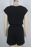 Solid Sleeveless Casual Drawstring Rompers