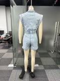 Casual Washed Denim Fashion Rompers