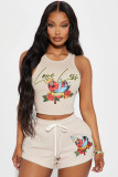 Print Cropped Tank Top and Shorts Casual 2PCS Set