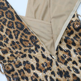 Fashion Leopard Sequin Sexy V-neck Rompers with Belt