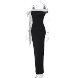Off Shoulder Contrast Bodycon Maxi Dress