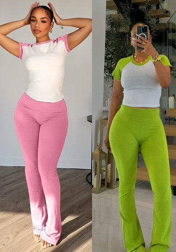 Contrast Fitness Two-Piece Set Raglan Sleeve Casual Sports Yoga Top and Long Pants