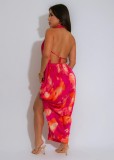 Deep V-Neck Sexy Printed Halter Sexy Slit Long Dress