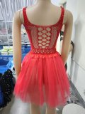 Red Sexy Lace Mesh Lingerie Skirt set