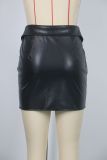 Sexy PU Leather Metal Zipper Bodycon Skirt
