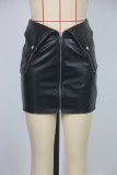 Sexy PU Leather Metal Zipper Bodycon Skirt