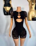 Solid Short Sleeve Hollow Sexy Knitting Romper