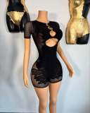 Solid Short Sleeve Hollow Sexy Knitting Romper
