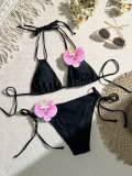 Sexy Bikini Flower Black Two Pieces Swimsuit