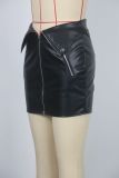 Sexy PU Leather Metal Zipper Bodycon Skirt