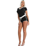 Casual Sports Contrast V-Neck Yoga Two Piece Shorts Set
