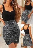Fashion Sequin Patchwork Straps Bodycon Mini Dress