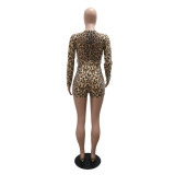 Fashion Leopard Sequin Sexy V-neck Rompers with Belt