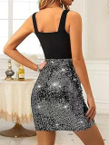 Fashion Sequin Patchwork Straps Bodycon Mini Dress