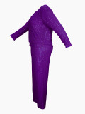 Plus Size Round Neck Long-Sleeve Sequin Party Two Piece Pants Set