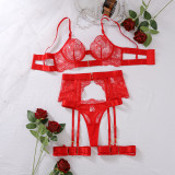 Sheer Lace Patchwork Underwired Lingerie Set