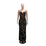 Sexy Strapless V-Neck Luxury Sequin Formal Party Long Dress