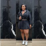 Casual Washed Long Sleeve Top and Denim Skirt 2PCS Set