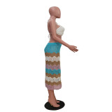 Casual Beach Bikini Bra Top Colorful Skirt Cover-Up Two Piece Set