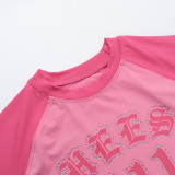 Two Piece Swimwear Letter Print Rhinestone Short Sleeve T-Shirt Scrunch Butt Panties Set