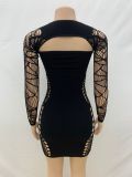Black Square Neck Hollow Sexy Bodycon Dress