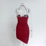 Halter Mesh Fishbone Ruched Bodycon Club Dress