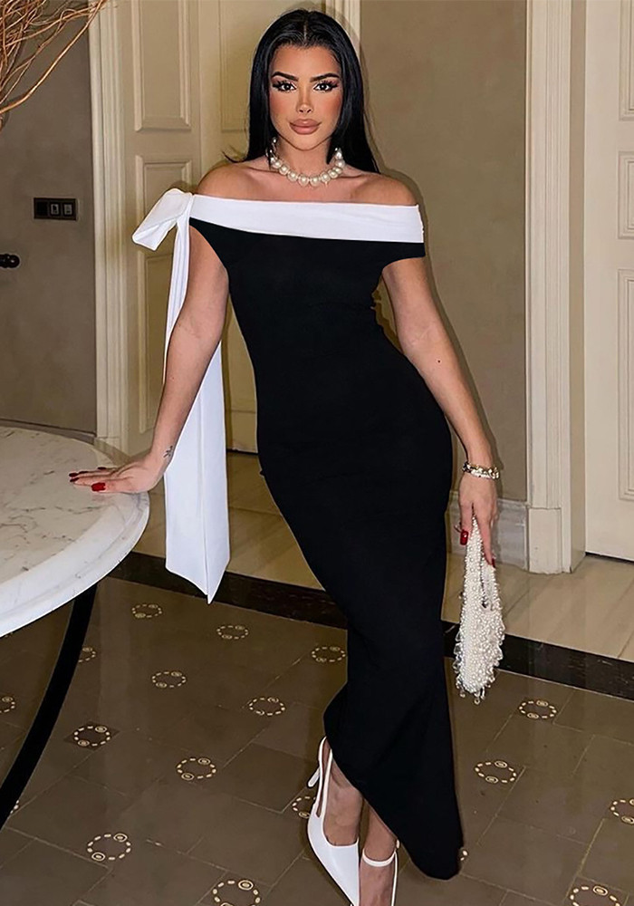 princess polly baby blue dress Sorrel Off the Shoulder Mini Dress in Black & White main image 1