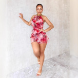 Printed Sexy Halter Low Back Floral Bodycon Dress