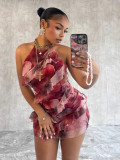 Printed Sexy Halter Low Back Floral Bodycon Dress