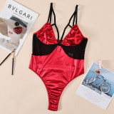 Sexy Lingerie Contrast Mesh Patchwork One Piece Bodysuit
