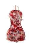 Printed Sexy Halter Low Back Floral Bodycon Dress