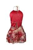 Printed Sexy Halter Low Back Floral Bodycon Dress