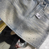 Denim Rhinestone Bodycon Skirt