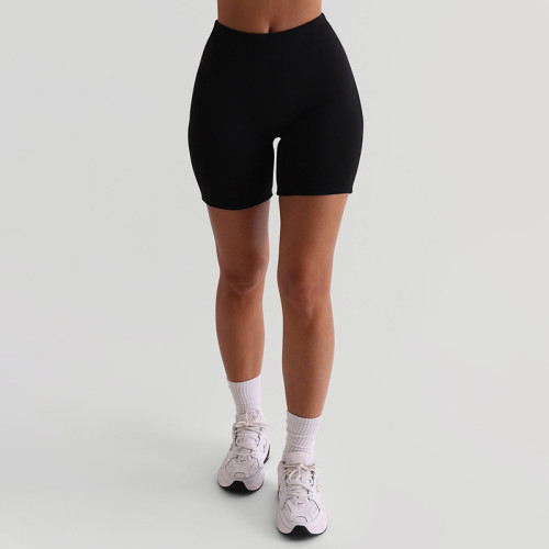 Solid Tight Fit Sports Ruched Shorts