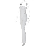 White Strapless Irregular Top and Bell Bottom Pants Two Piece Set
