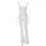 White Strapless Irregular Top and Bell Bottom Pants Two Piece Set