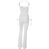 White Strapless Irregular Top and Bell Bottom Pants Two Piece Set