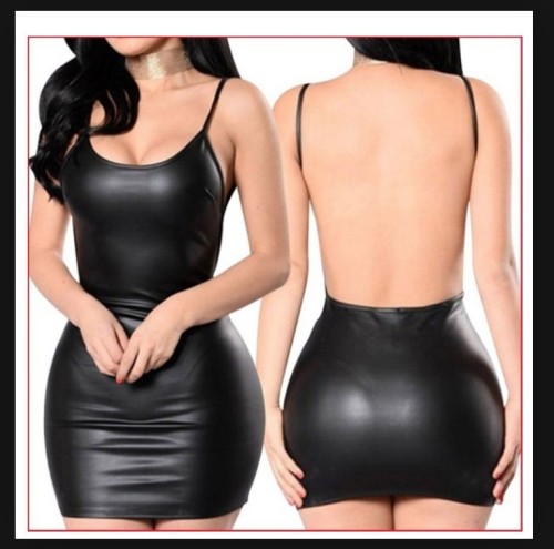 Sexy Lingerie Plus Size Backless PU Leather Black Bodycon Dress