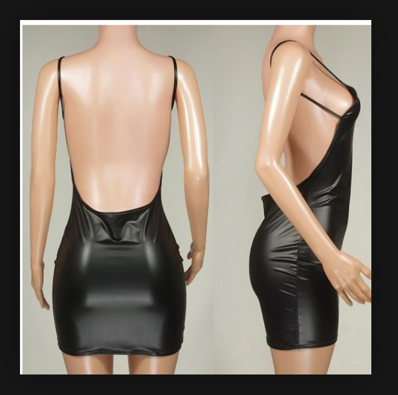 Sexy Lingerie Plus Size Backless PU Leather Black Bodycon Dress