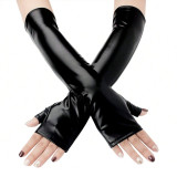 40CM Length Pu Leather Fingerless Gloves Cosplay Accessories