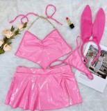 Patent PU Leather Cosplay Costume Bunny Girl Sexy Lingerie Set