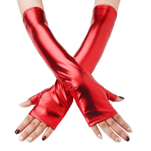 40CM Length Pu Leather Fingerless Gloves Cosplay Accessories