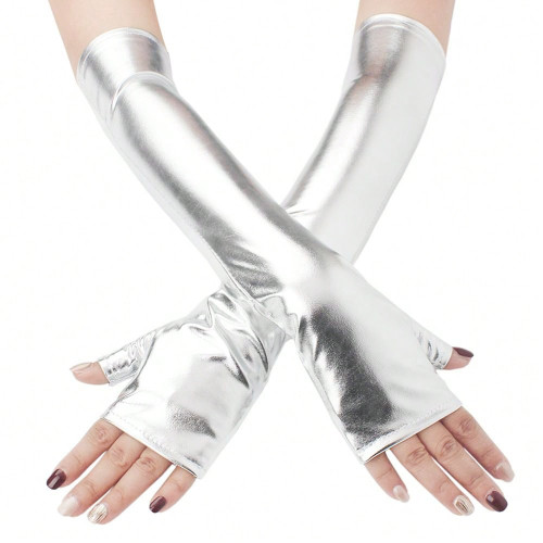 40CM Length Pu Leather Fingerless Gloves Cosplay Accessories