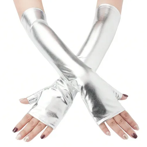 40CM Length Pu Leather Fingerless Gloves Cosplay Accessories