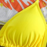 Sexy Solid Bikini Set Print Short Sleeve Sunblocking Mesh Three Piece Swimsuit