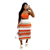 Casual Beach Bikini Bra Top Colorful Skirt Cover-Up Two Piece Set