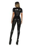Patent PU Leather Short Sleeve Zipper Jumpsuit Catsuit Lingerie Club Costume
