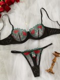 Sexy Mesh Embroidery See-Through Multi-Colored Sexy Lingerie Bra and Pantie Set For Women