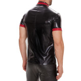 S-5XL Men's Patent PU Faux Leather Turn Down Collar T-Shirt
